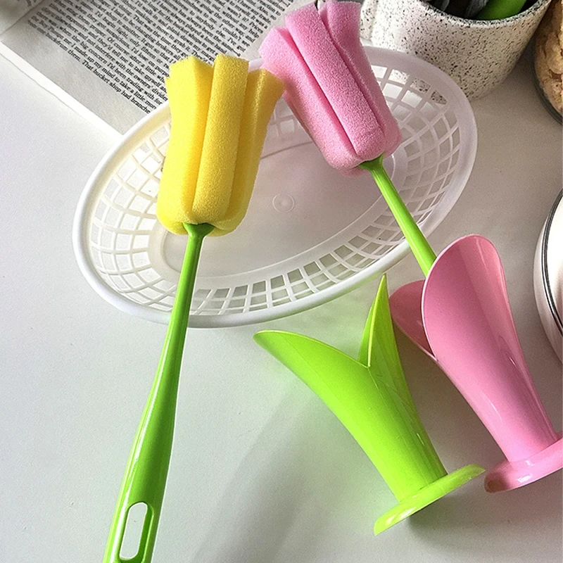 Tulip Cup Brush Kitchen Cup Scrubber Glass Cleaner Brush Perfect For Water Bottle Tea Cup Groove And Sinks Cleaning Tools