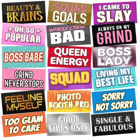24 Designs Funny Photo Booth Props Sign Decor Double Sided Photobooth Accessoires 11x5.5 Inch Props for Photoshoot DIY PVC Self