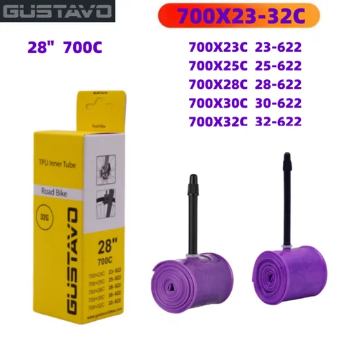 GUSTAVO TPU tubo interior de bicicleta 700C 700x23 25 28 32C tubos de neumáticos de bicicleta de carretera 45 65 85mm de longitud FV súper ligero