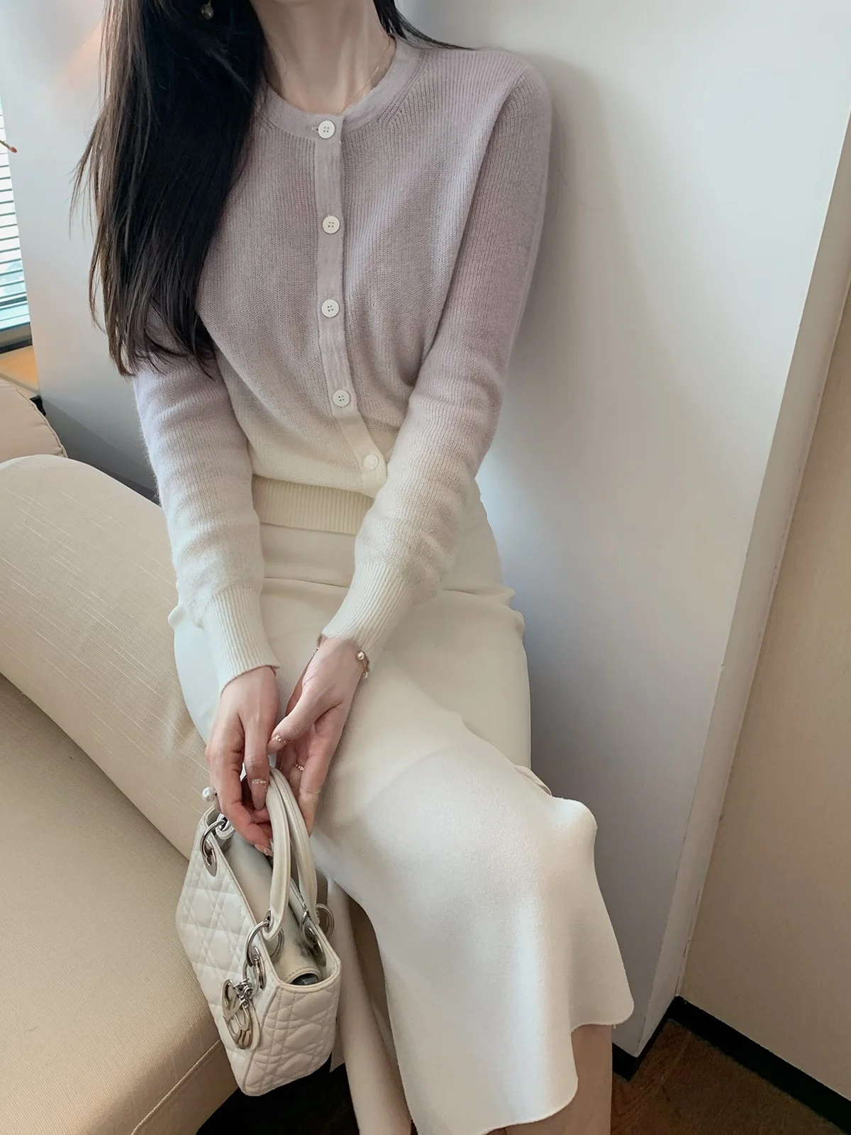 

DAJOS adient Cloud Dyeing Purple Silk Mohair Knitwear Ele Luxury Women's Cardigan Long Sve Regular Fit Daily Wear