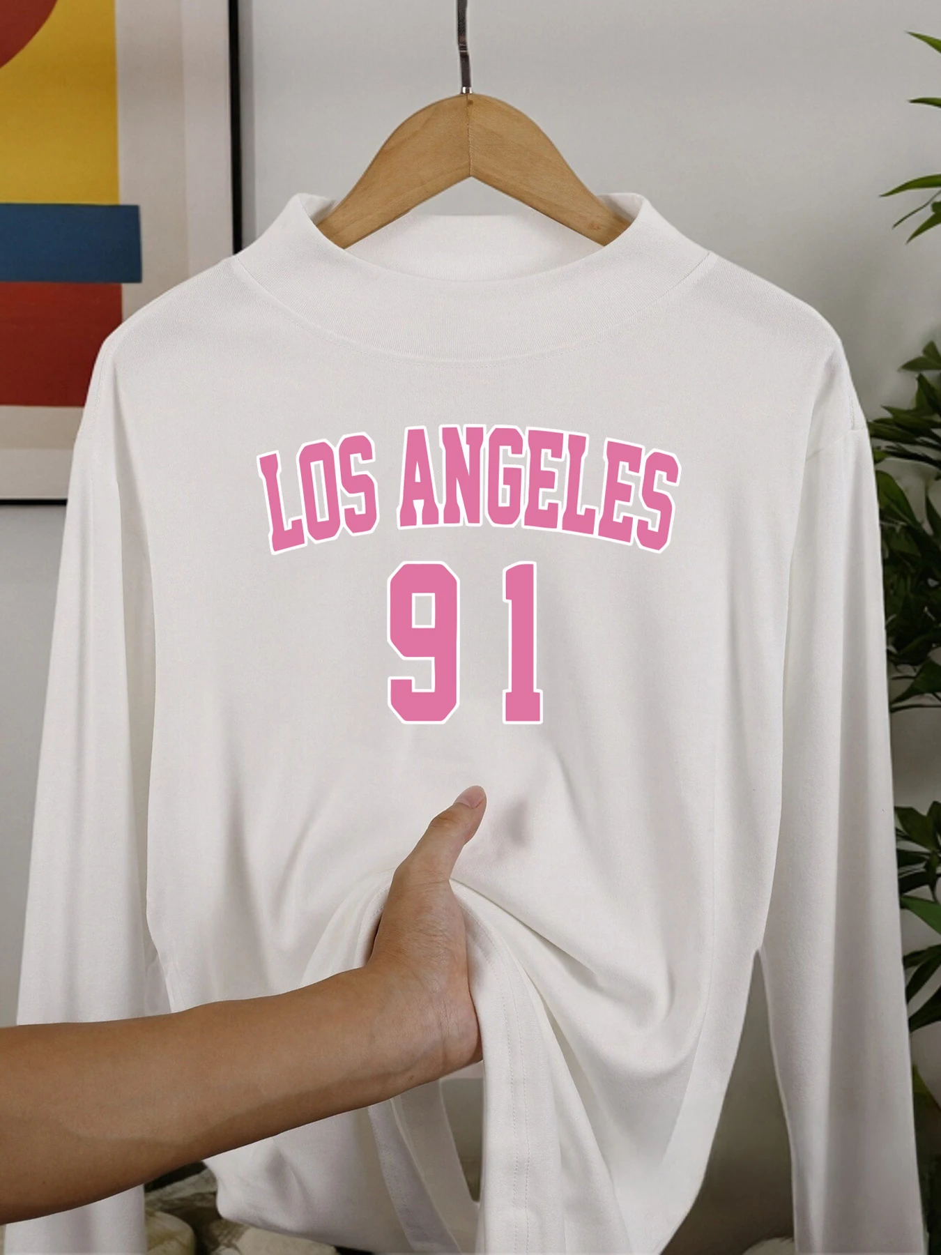 Camisa de manga larga número 91 de Los Ángeles, camisas cálidas de lana de terciopelo, Tops cómodos de invierno, nueva ropa ajustada con cuello medio alto