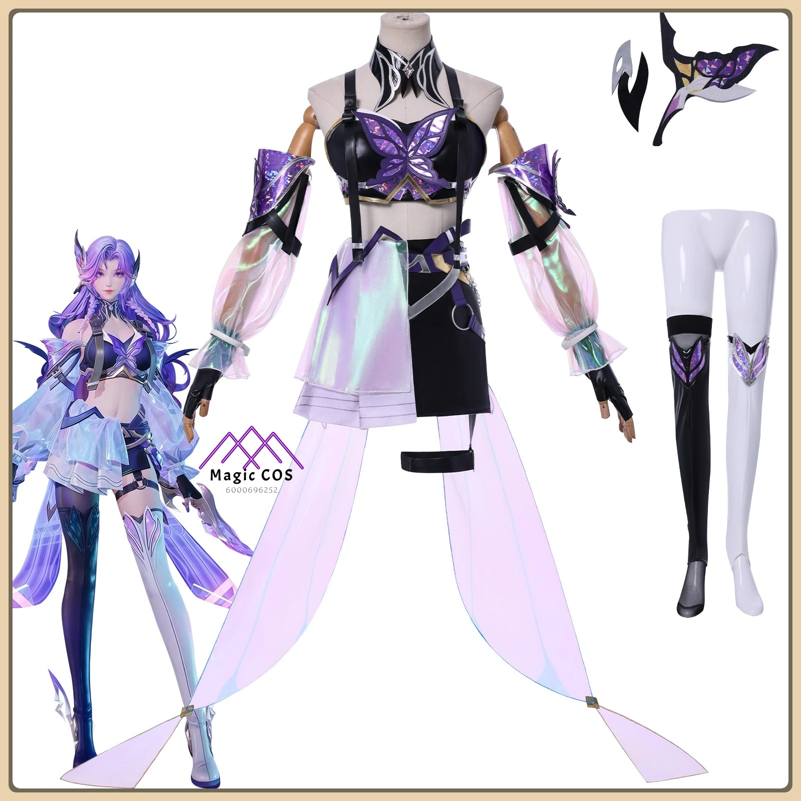 

Honor of Kings Akko (Female) Cosplay Costume Comic Con Stage Set + Wig + Microphone High Quality Game Outfit for Comic Con Party