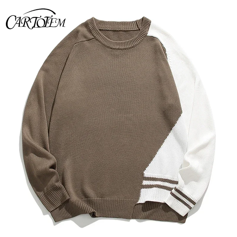 

Мужской трикотаж, модная уличная одежда, мужской вязаный свитер, жаккардовый свободный пуловер с круглым вырезом, осень-зима, повседневные свитера