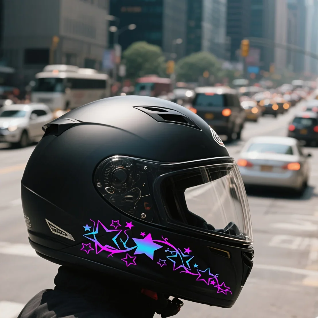 Gradient Star Helmet Decal Waterproof PVC Vinyl Sticker Shiny Black Motorcycle Car Decoration Accessories