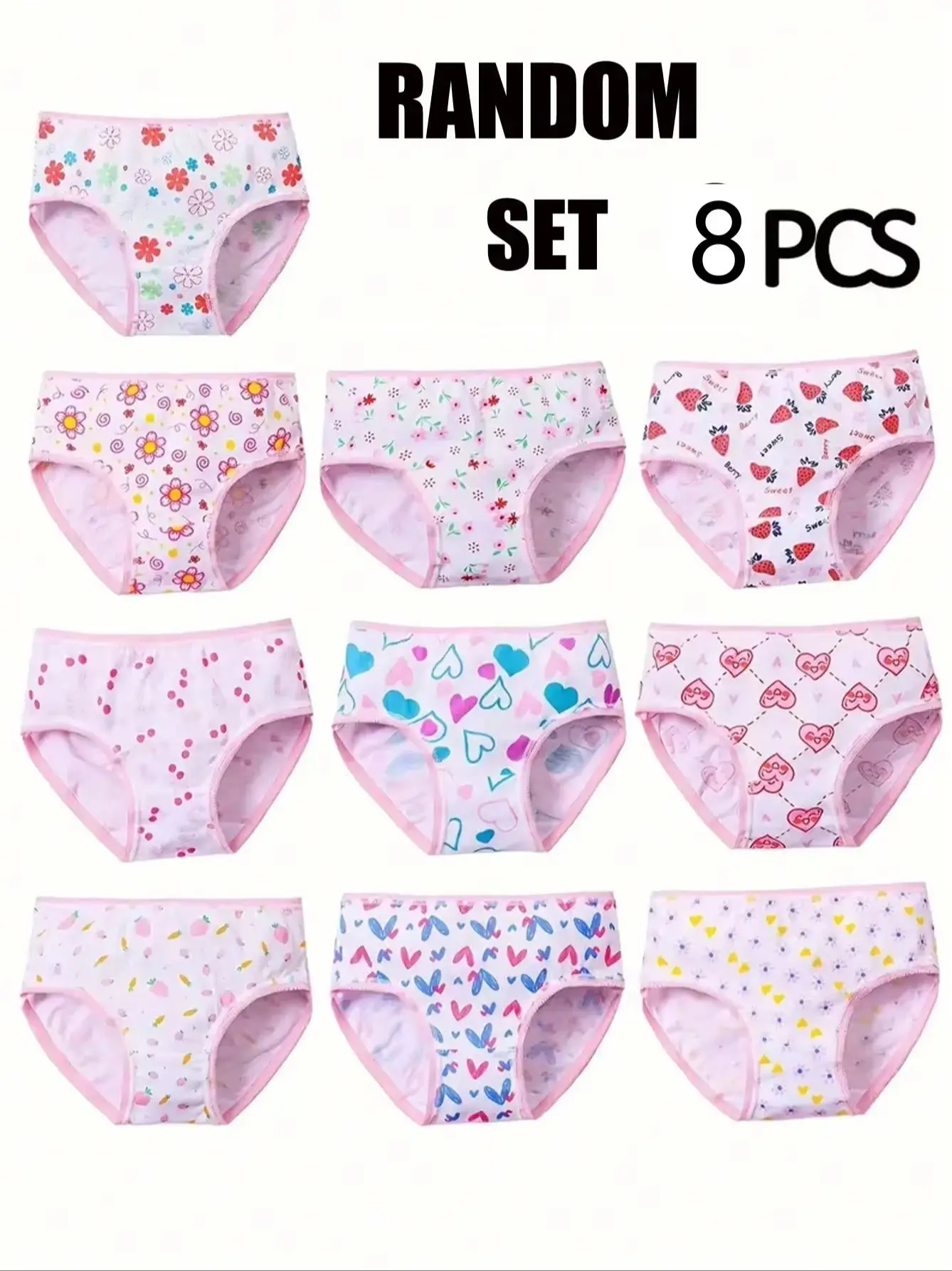 Random 8 Pieces of Cute cartoon Underwear for Girls in All Seasons, Soft Triangle Underwear, Comfortable and Breathable Shorts