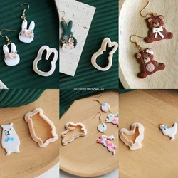 Bear Rooster Shaped Polymer Clay Molds Easter Bunny Rabbit Pattern Clay Cutters Animal Earring Jewelry Pendant Embossing Tools