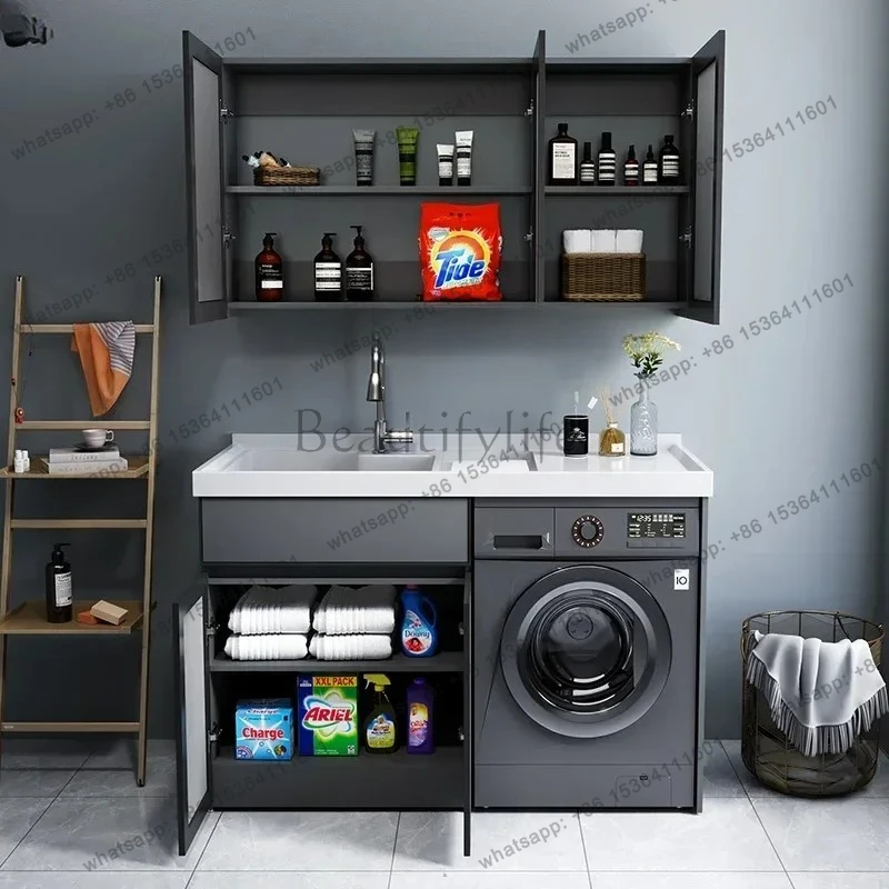 Balcony Alumimum Wash Wardrobe Laundry Tub Inter-Platform Basin Roller with Washboard High and Low Basin