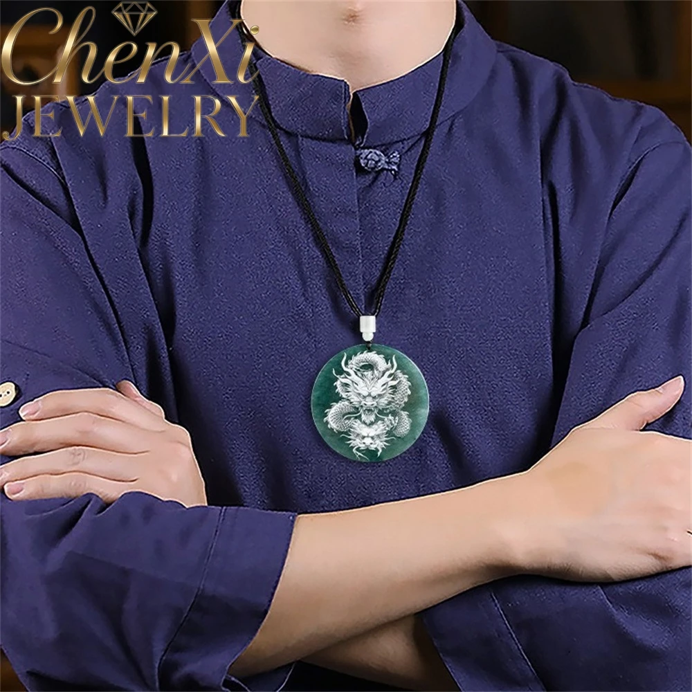 Authentic Natural A-Grade Ice-Colored Jadeite Blue Water Zodiac Dragon Shadow Carved Jade Pendant High-End Luxury Jewelry Gift