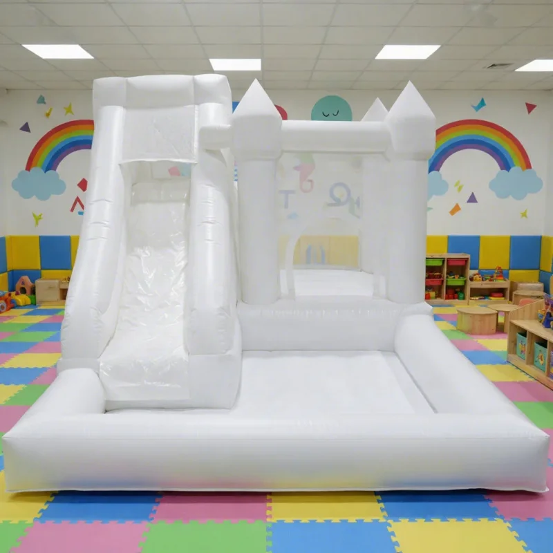 Hot Sale Soft Play Equipment White Castle Inflatable Bounce House with Slide Ball Pit Suitable for Kids Activities Party
