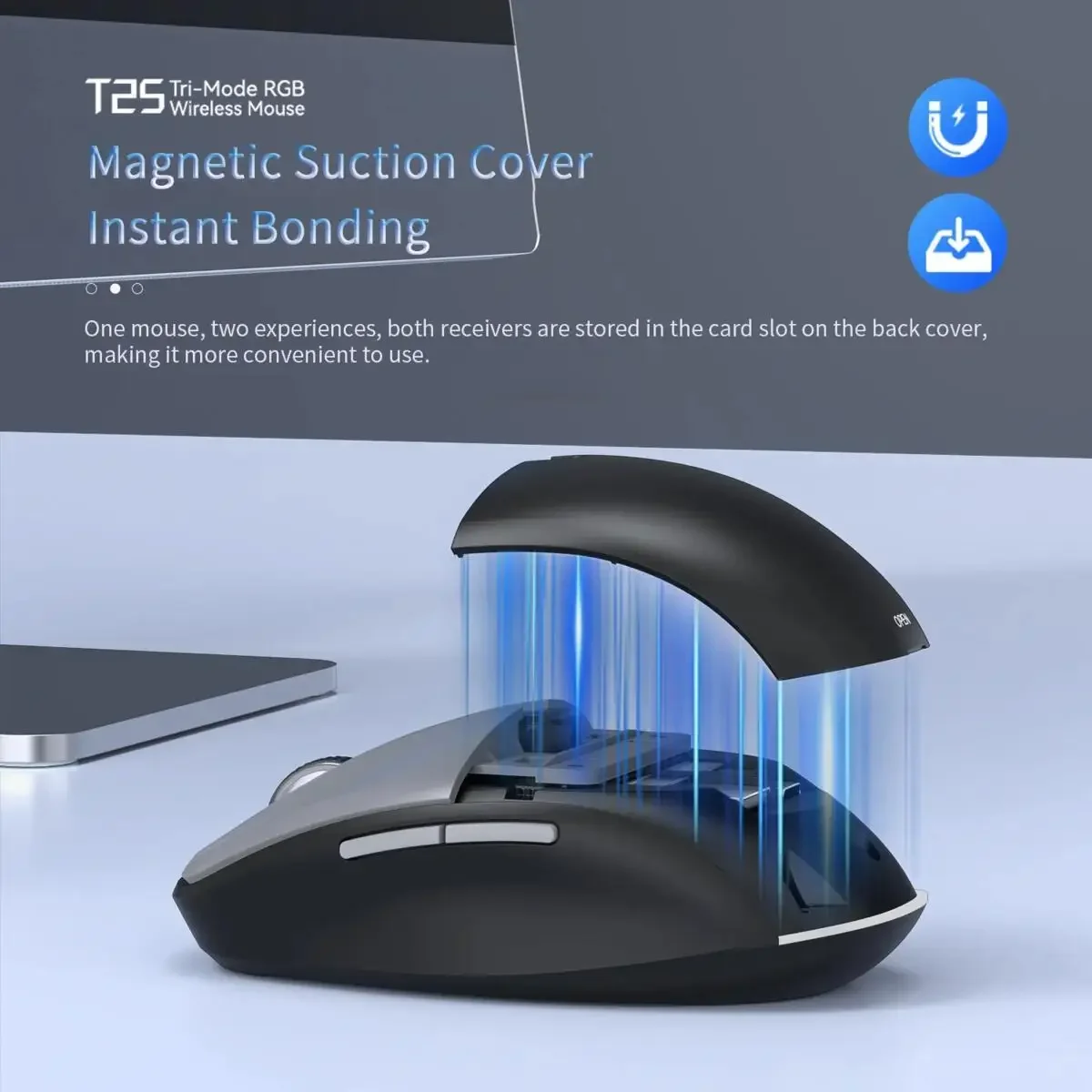 USB Type-C Dual Receiver Bluetooth Wireless Dual-mode Mute Mouse Rechargeable Ergonomics Magnetic Top Cover Mice For PC Laptop