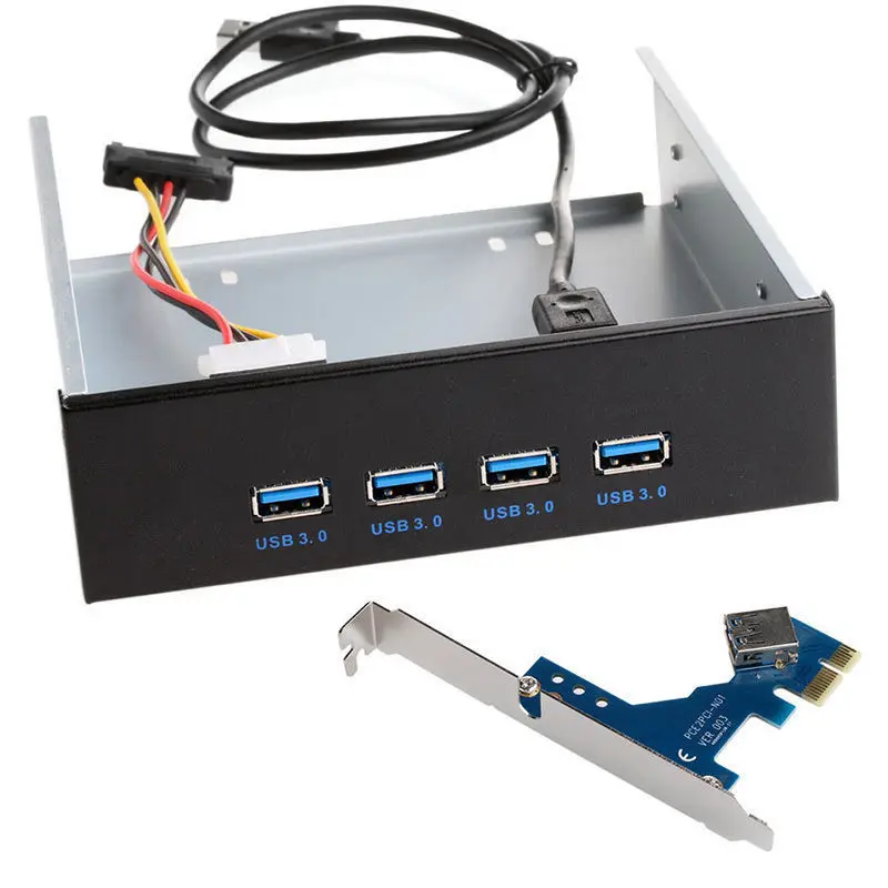 

5.25" Front Panel Expansion Bay 4 Ports USB 3.0 Front Panel Splitters HUB USB 3.0 for PC Computer PCI Express PCI-E Card Adapter