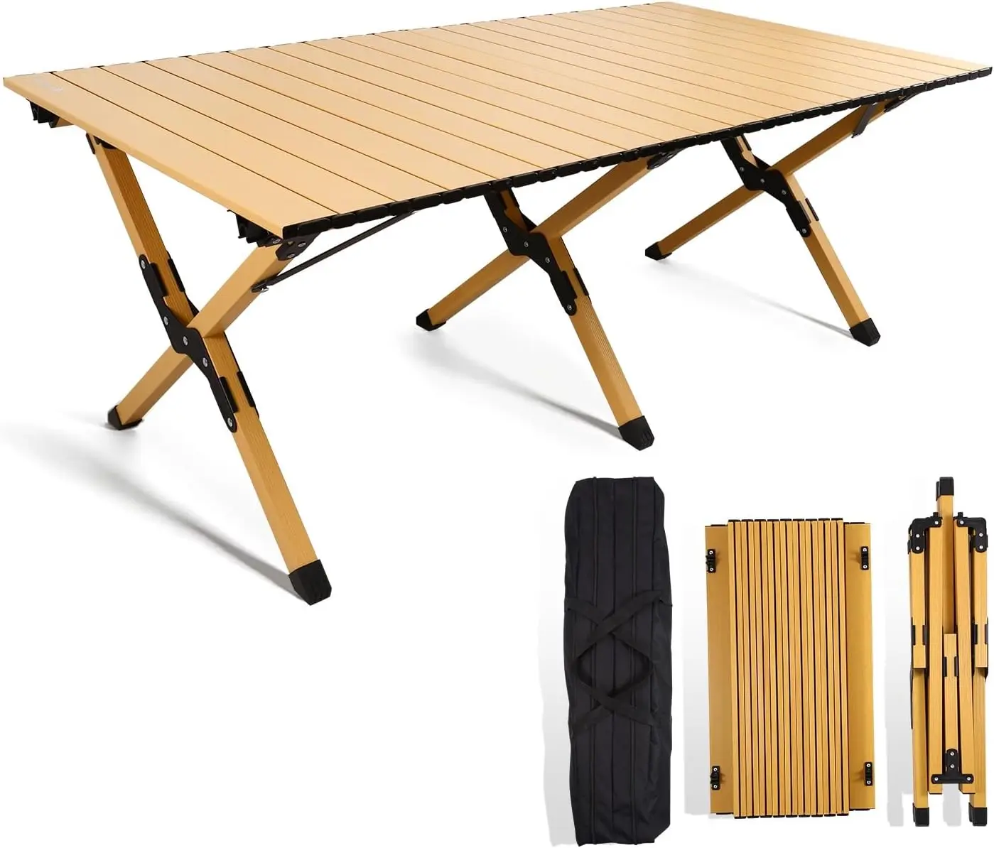 Folding Camping Table, Lightweight Roll-Up Table Aluminum Low Portable Picnic Table with Carrying Bag for Outdoor, Beach, Picnic