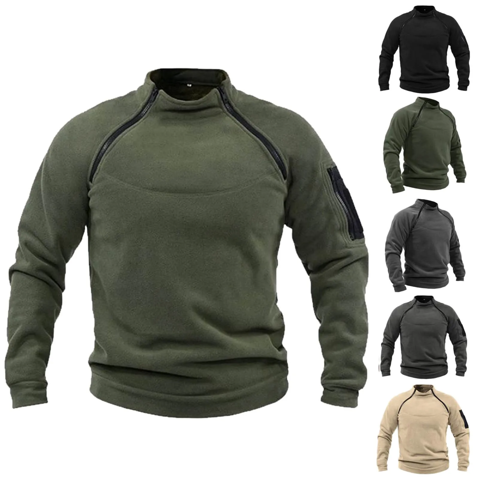 Fashionable Solid Color Outdoor Warm And Breathable Sweater Tops For Men Stand Collar Zipper Slim Fitting Casual Male Hoodies