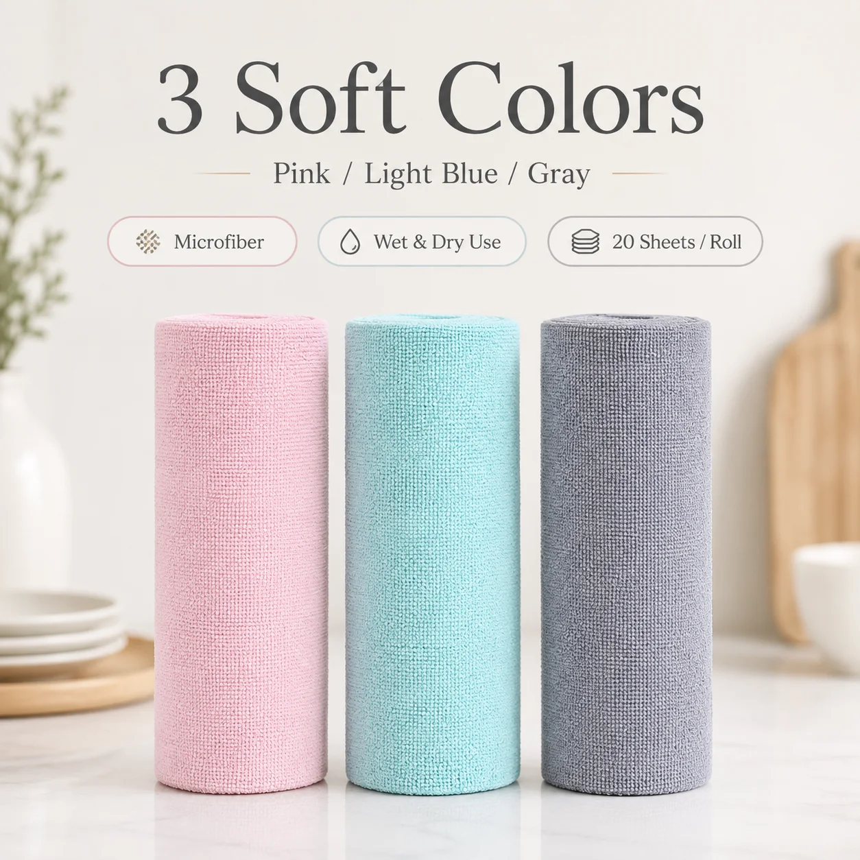 Tear-Off Microfiber Cleaning Cloth Roll Wet Dry Reusable Kitchen Wipes Absorbent Dishcloth for Home 20 Sheets Roll