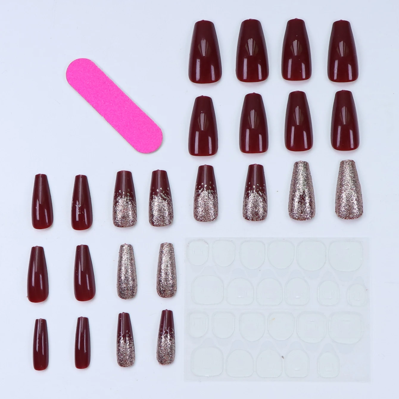 24 stuks lange rode ballerina nep nagel zilveren glitter afneembare en herbruikbare jelly lijm 1pc nagelriemschuiver geschikt voor vrouwen