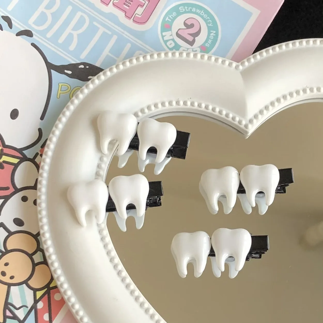 

NEW 4-piece Set Funny White Small Teeth Hair Clips Sweet Cute Hairpin Creative Crab Hair Clip for Women Girls Hair Accessories