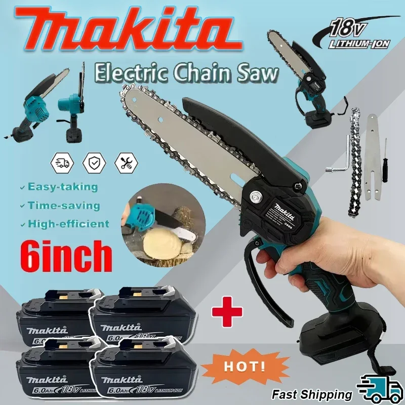 

Makita 6 Inch Chain Saw Electric Saw Handheld Portable Wood Logging Chainsaw Garden Pruning Wood Power Tool for 18V Battery