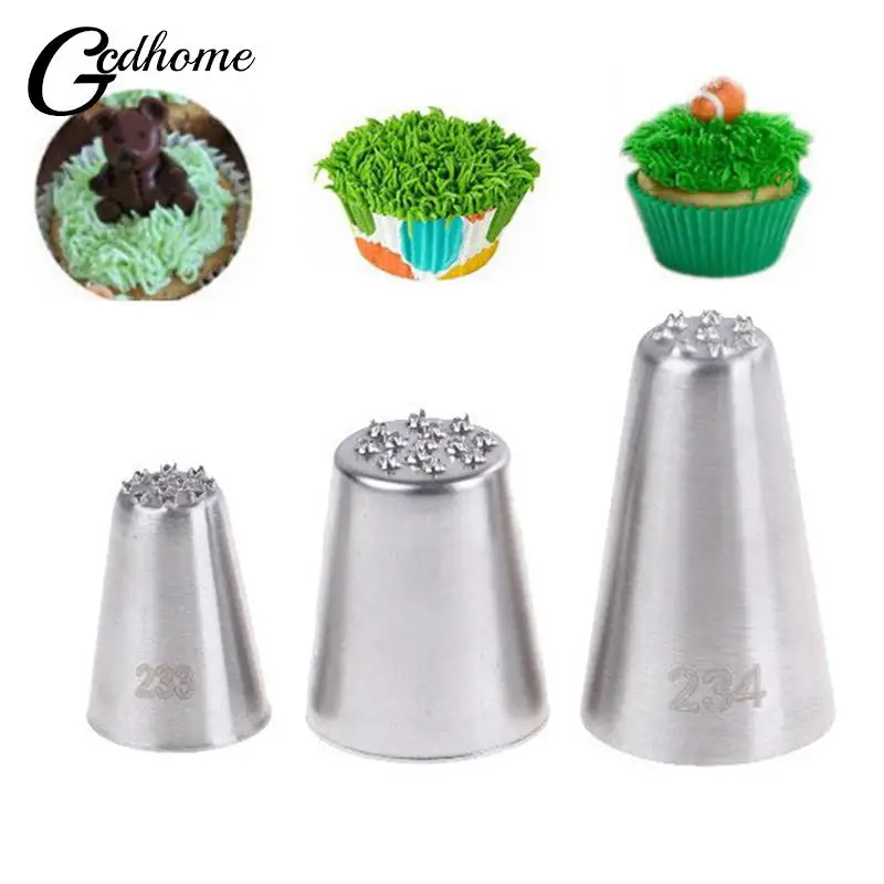 3Pc Stainless Steel Cream Decoration Mouth Small Grass Shape Cream Nozzle Baking Tools Grass Cream Icing Nozzles Pastry Decorate