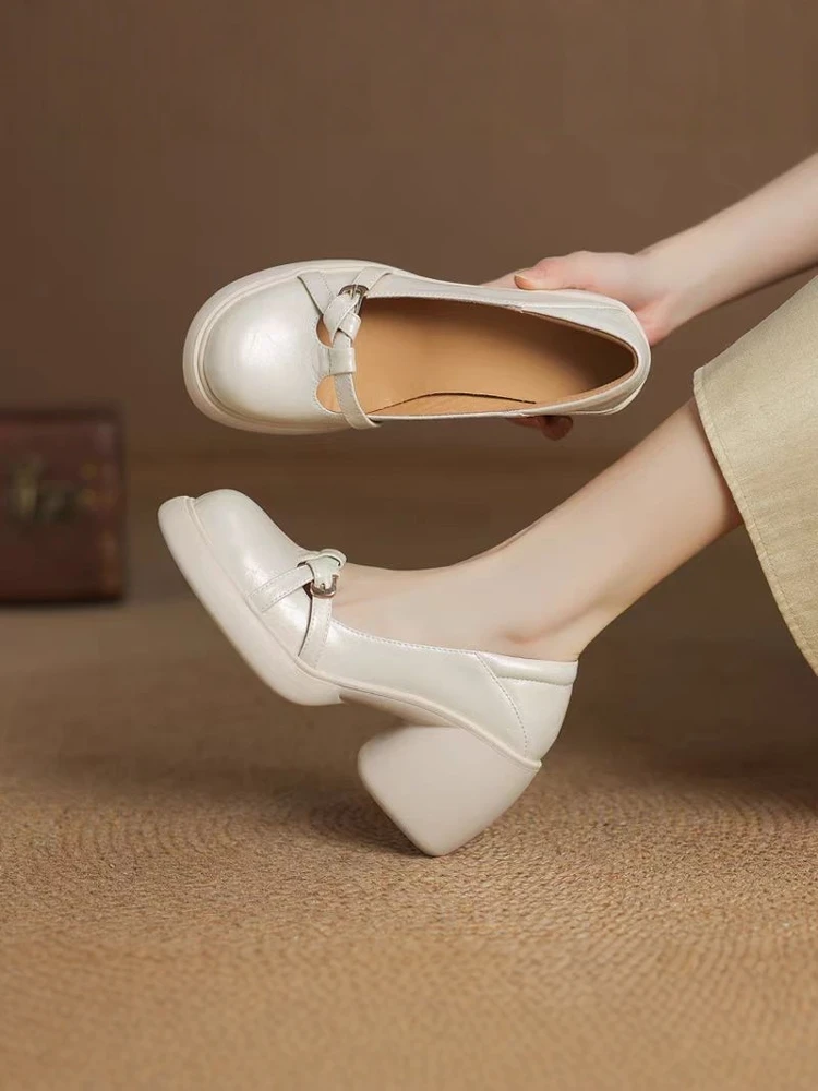 

Women's Leather Hollow out High Heel Flat oes Spring Summer New Sle Thi Bot Slip-On round Toe Faion Single oes