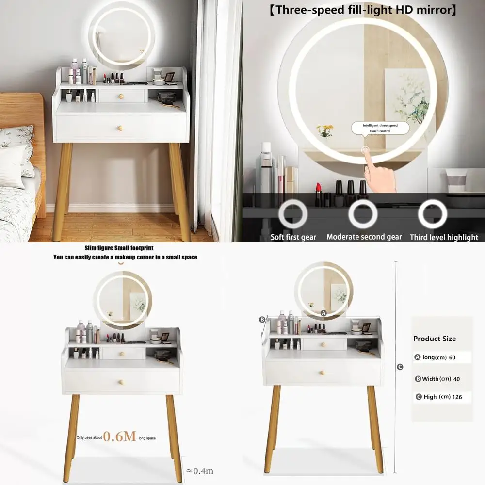 

Туалетный столик для макияжа со светодиодной подсветкой и зеркалом с сенсорным экраном и ящиками, туалетный столик для спальни для взрослых для макияжа