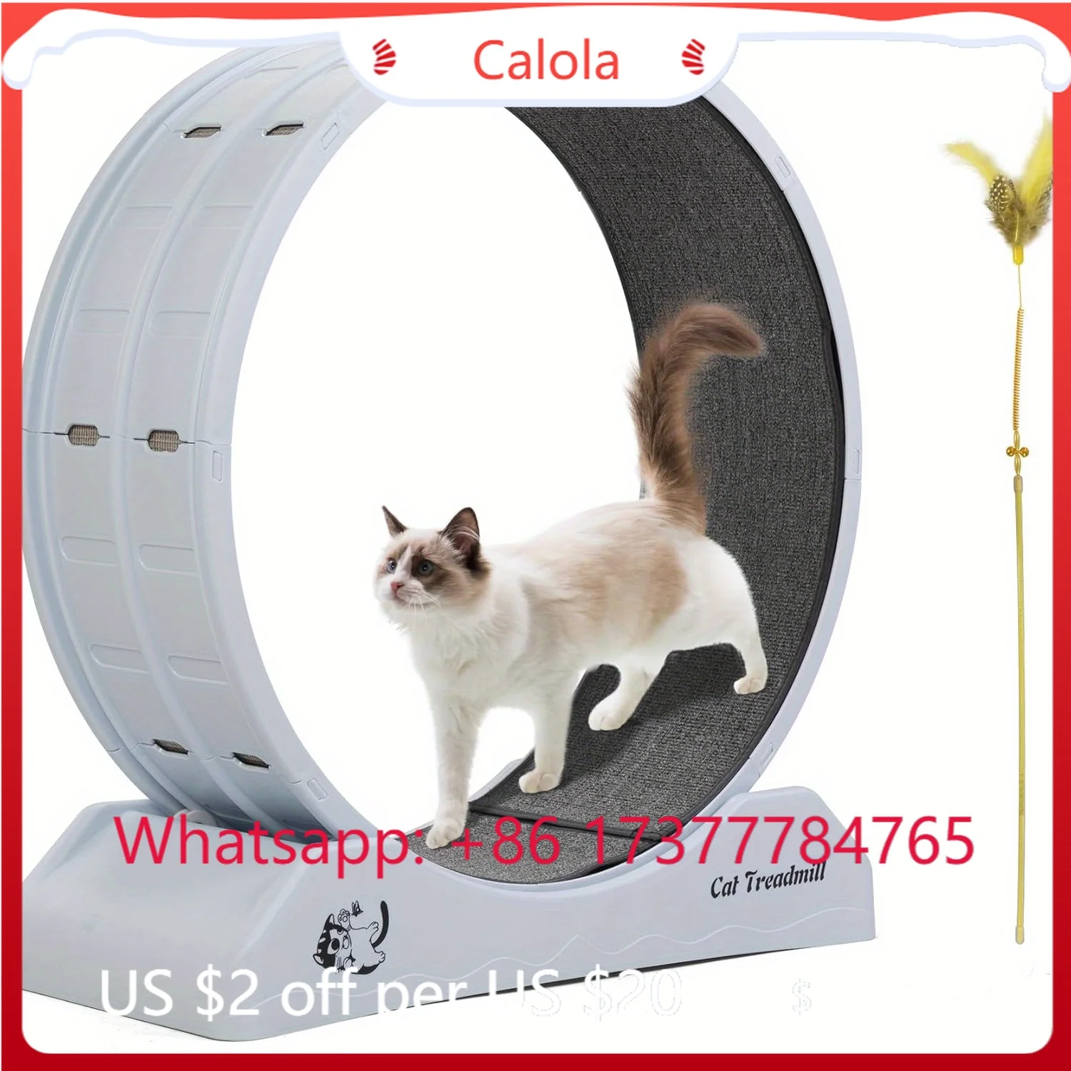 Lightweight Indoor Cat Exercise Wheel, Carpet Track Design With Brake Stable Base Easy Assembly Suitable for All Cats