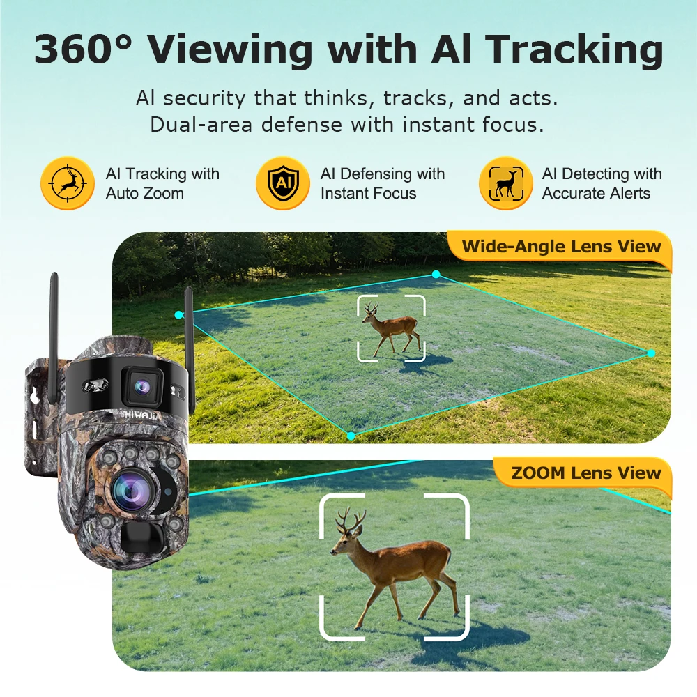 SHIWOJIA 8K 15MP 4G Solar Camera 36X Zoom Len Recording Camouflage Tracking Outdoor WIFI Camera Metal Waterproof CCTV 20800mAh view 2