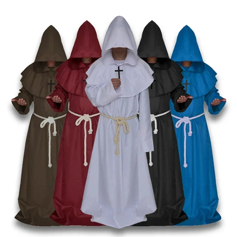 

Medieval Costume Men Women Vintage Renaissance Monk Cosplay Cowl Friar Priest Hooded Robe Rope Cloak Cape Clothing