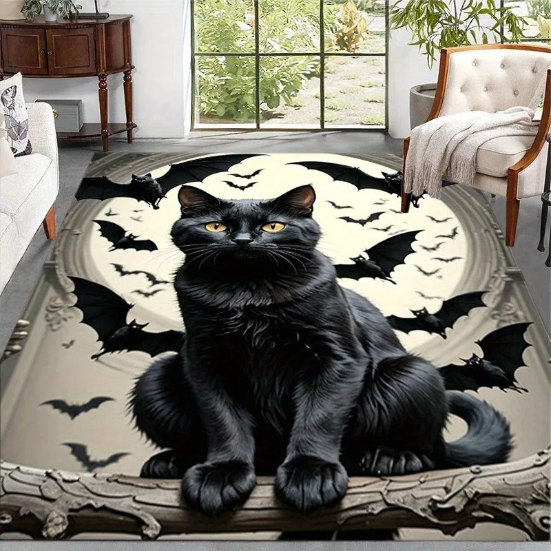 Floor Rug Carpet Pink Halloween Non Slip Gothic Castle Washable Pastel Goth Aesthetic Pumpkin Bat Bedroom Lounge Decor