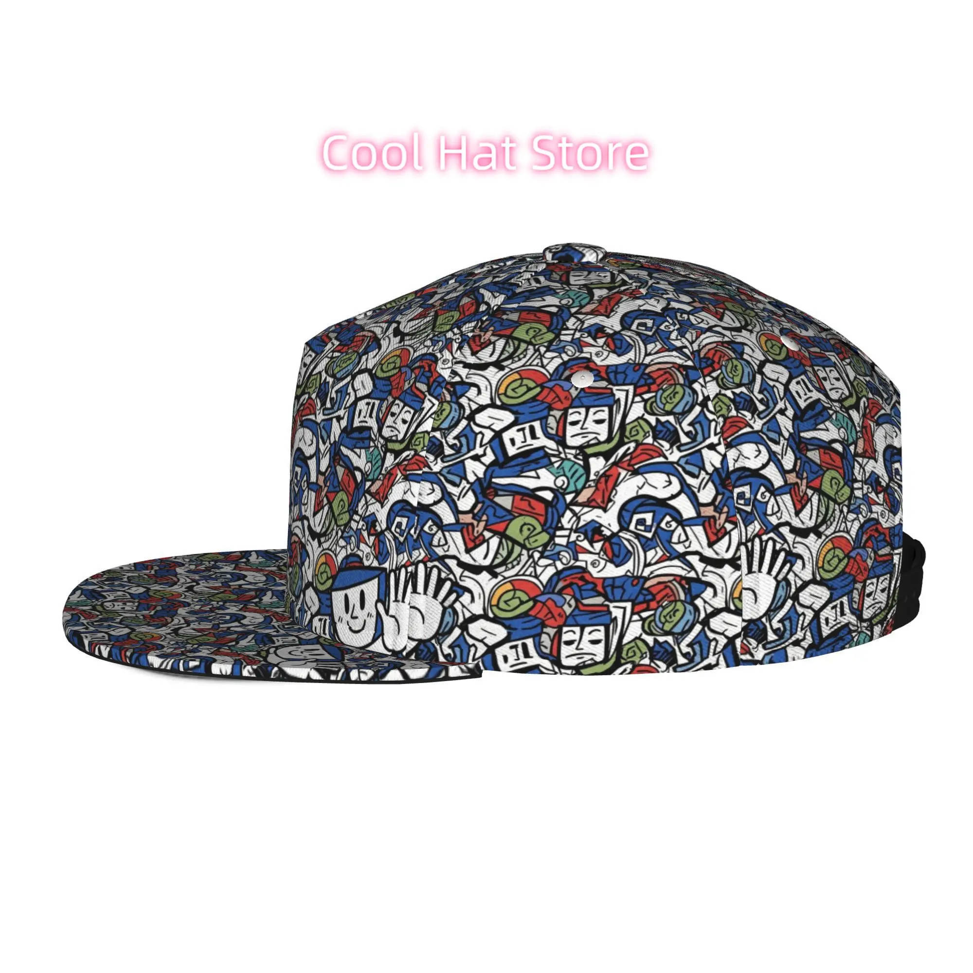 Baseball Caps for Both Men And Women Featuring an Abstract Cartoon Character Design, with an Adjustable Snap Brim And a Flat Top