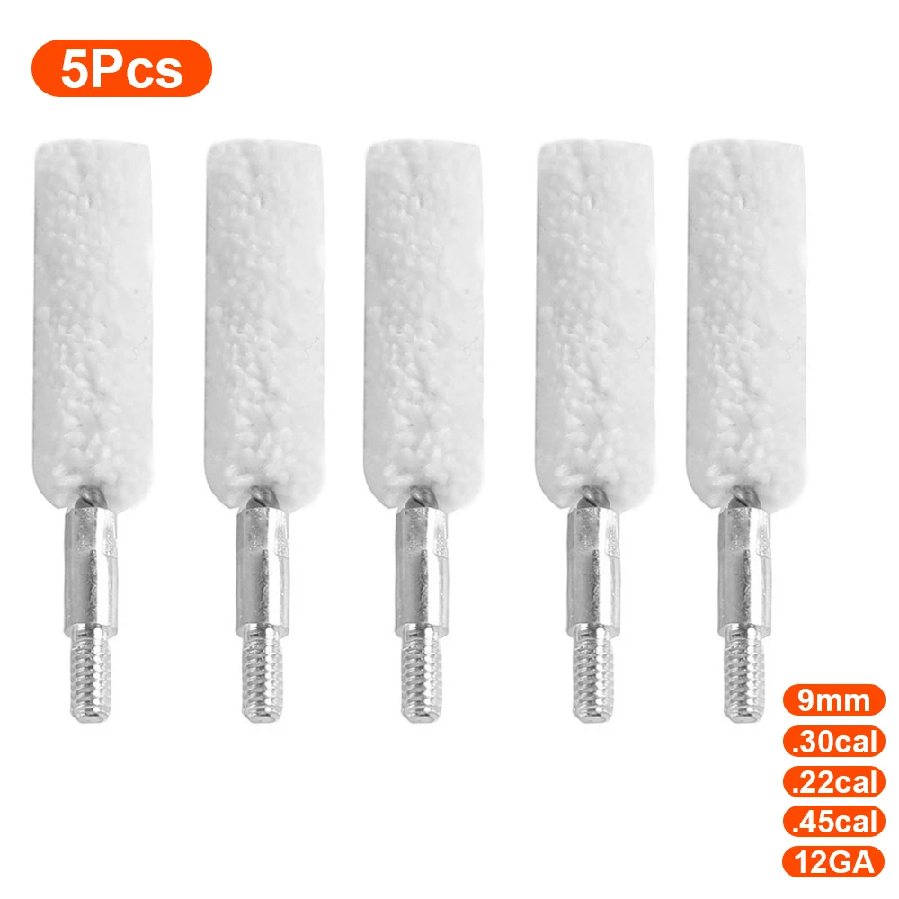 5Pcs Tactical Gun Bore Mop Cotton Brushes 9mm 12GA .30 .300 .308 .22 .45 Cotton Bristle Swab Set Pistol Hunting Gun Clean Brush