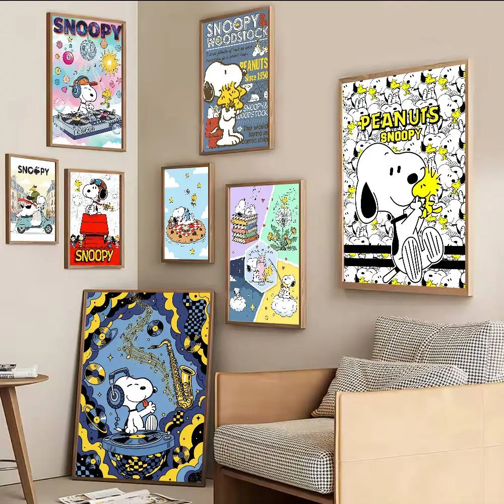 Classic Cartoon Cute S-Snoopy Vintage Posters Sticky Retro Kraft Paper Sticker DIY Room Bar Cafe Kawaii Room Decor