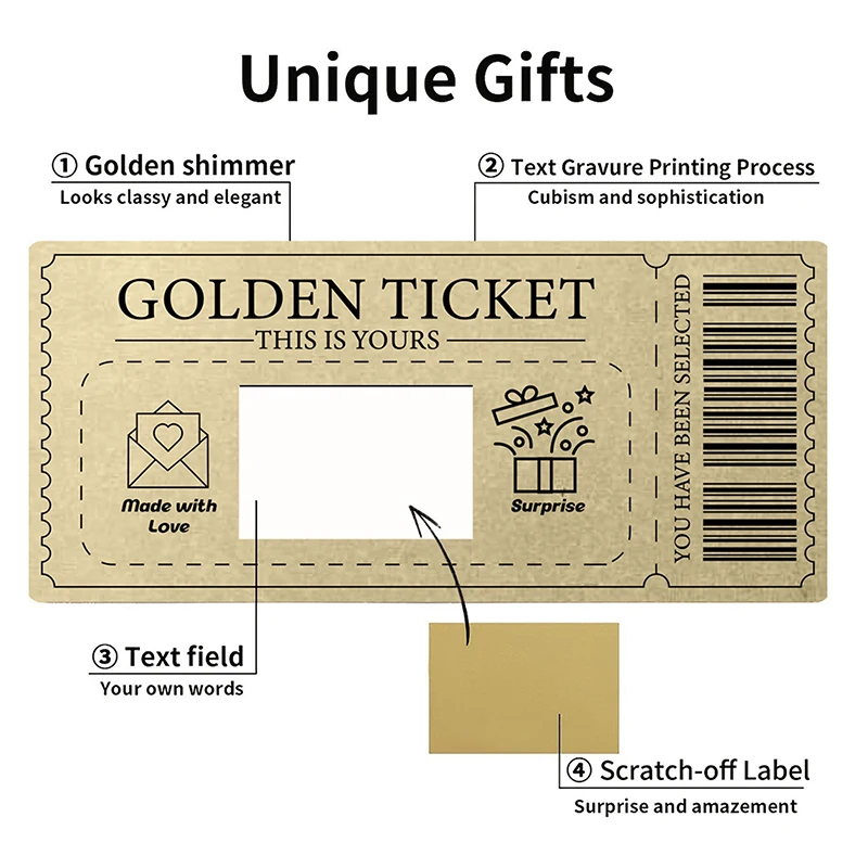 Scratch-off Card Raffle Gift Scratch Off Ticket Golden Ticket Surprise Concert Ticket Party Favor With Envelope Cinema Voucher