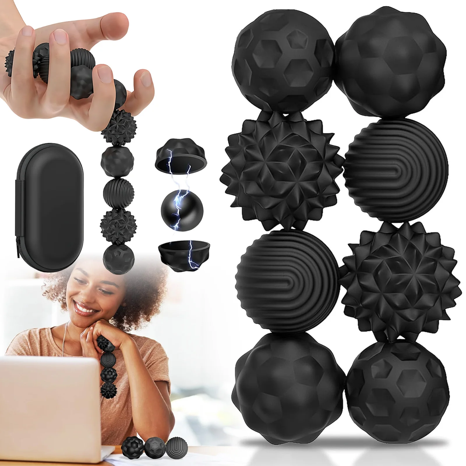8 magnetische Kugeln mit 4 verschiedenen erhabenen Texturen, Silikon-Sensorikspielzeug zur Linderung von Angst, Spannung und Reizbarkeit für Erwachsene, Kinder, Autismus, ADHS