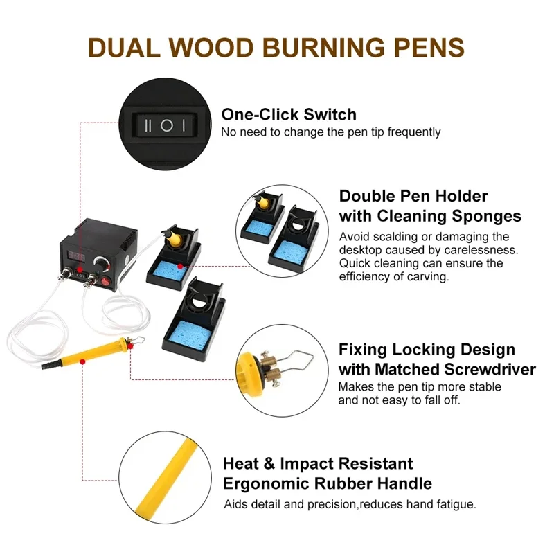 Digital Display Wood Pyrography Machine Adjustable Temperature Wood Burner Cautery Pyrography Pen Gourd Crafts Tool Set