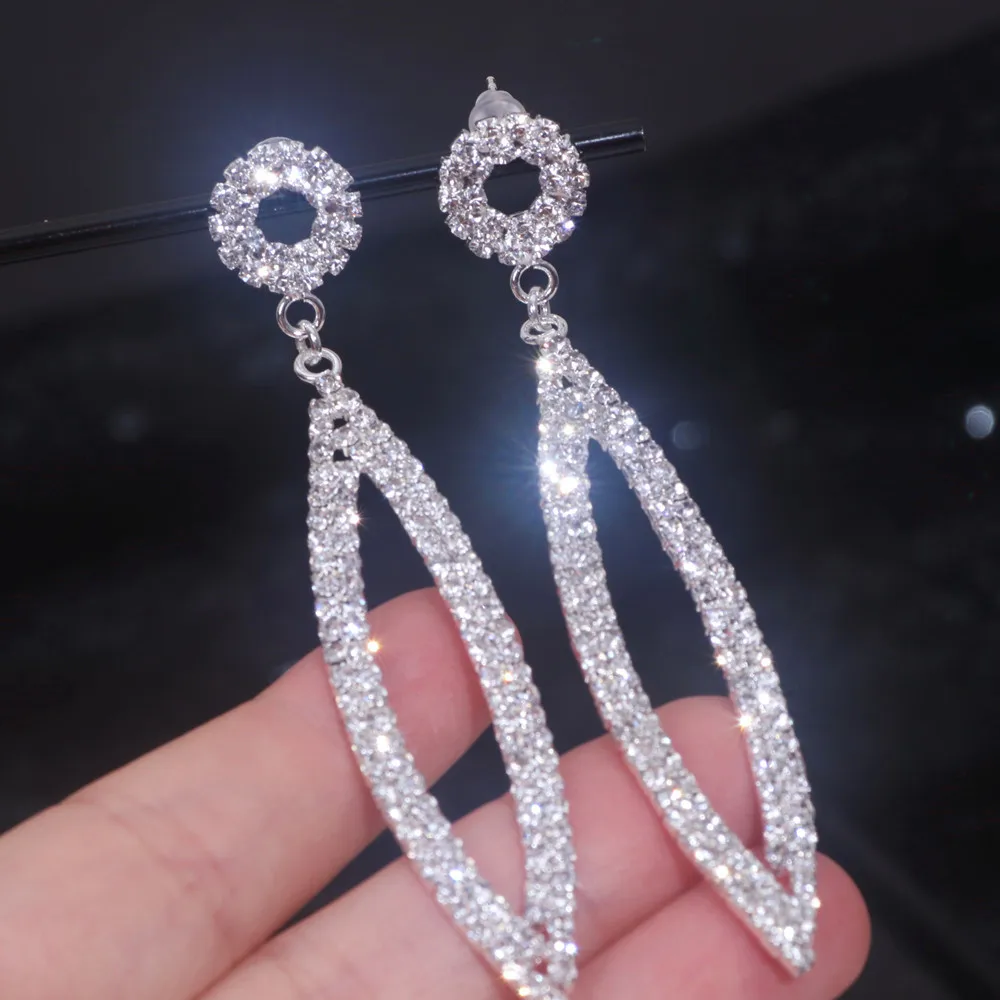 Sparkly Rhinestone Geometric Drop Earrings for Women Crystal Long Dangle Earrings Birthday Party Brides Wedding Jewelry Gifts