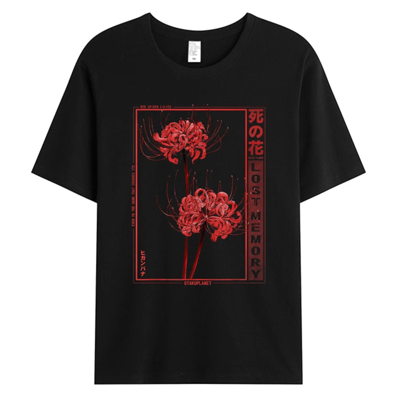 

T-shirt Japanese Spider Lily Soft Grunge Anime Aesthetic Tops Tees Flower Men's Cotton Fabric Hot Sell Graphic T-Shirts 5XL