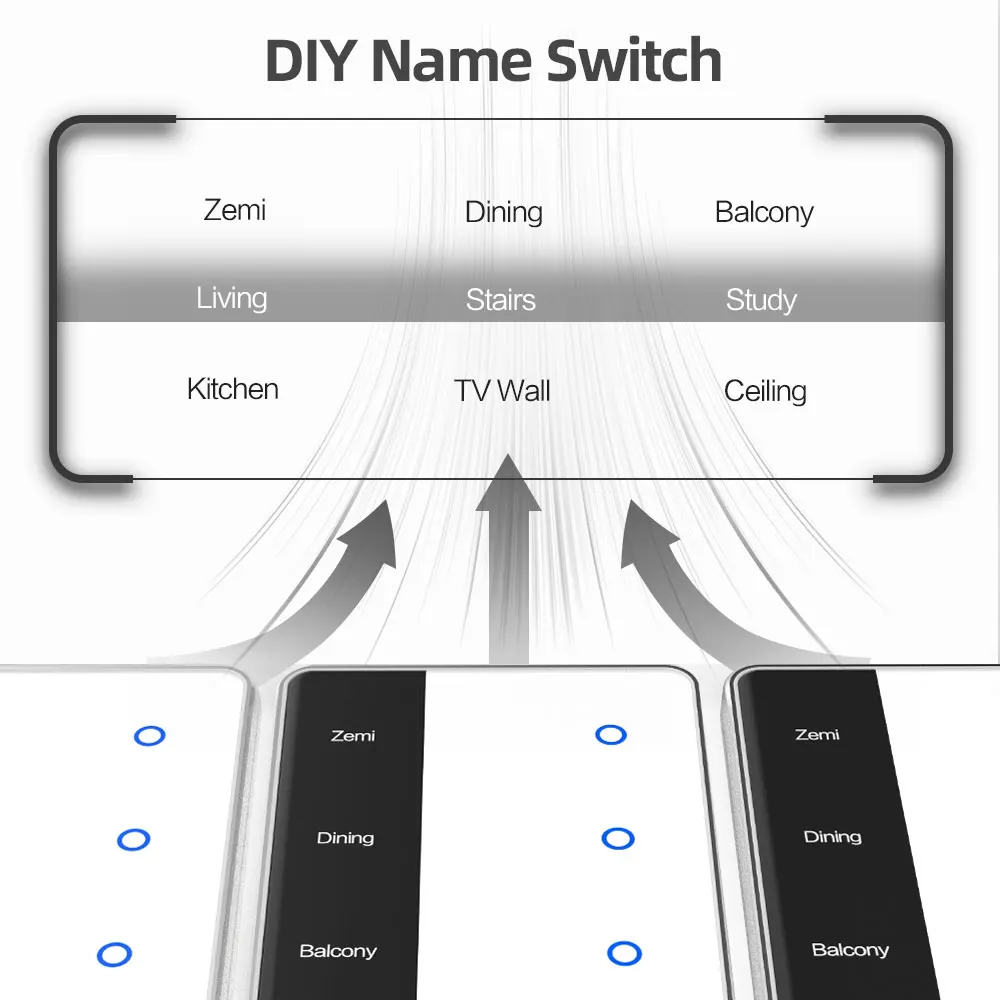 Zemismart DIY Name Switch Zigbee Smart Display Screen Touch Light Switch US Type Works with Tuya Alexa Google Home Voice Control