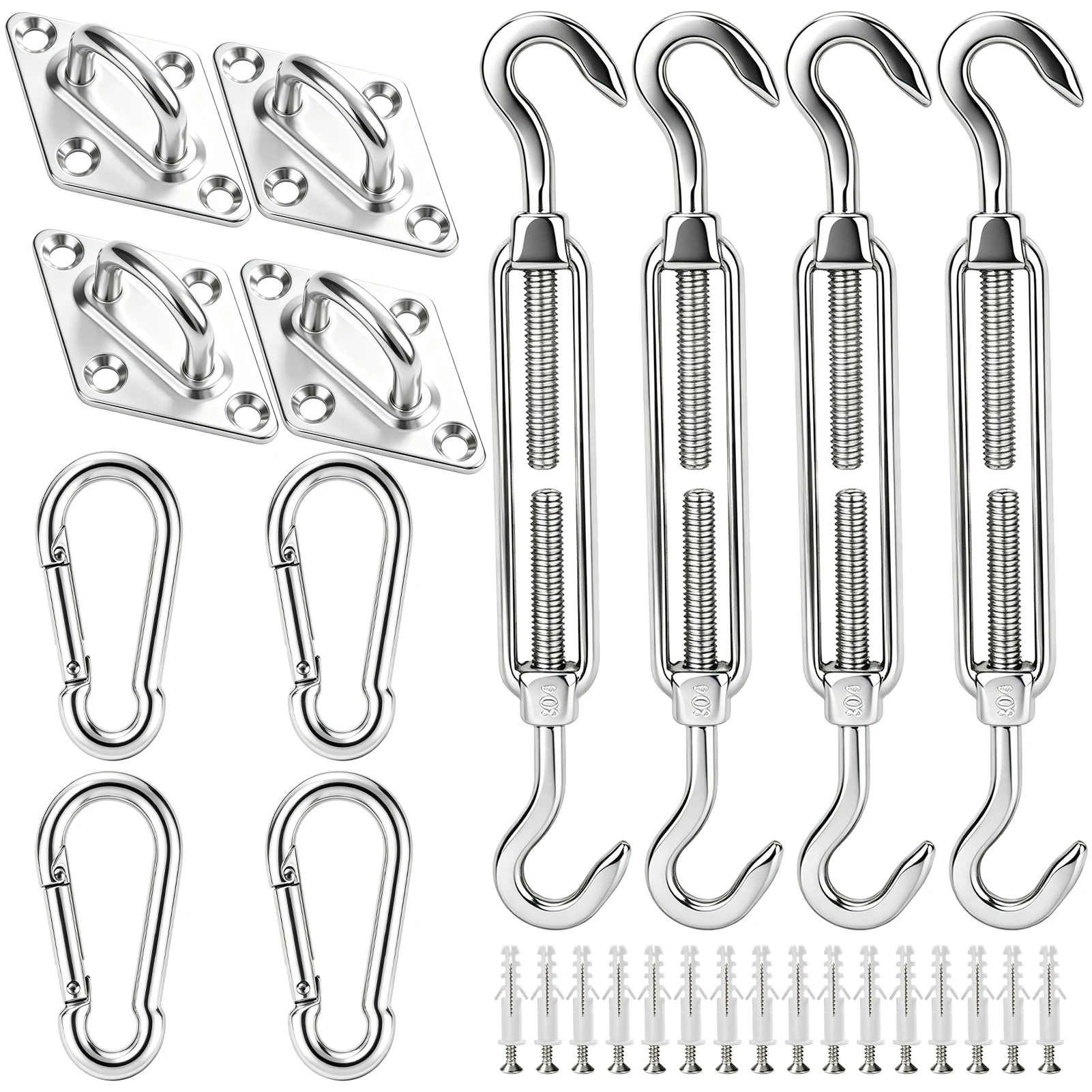 Sun Shade Sail Hardware Kit 44pcs/set 304 Stainless Steel Sunshades Canopy Installation Kit for Install Awning Accessory