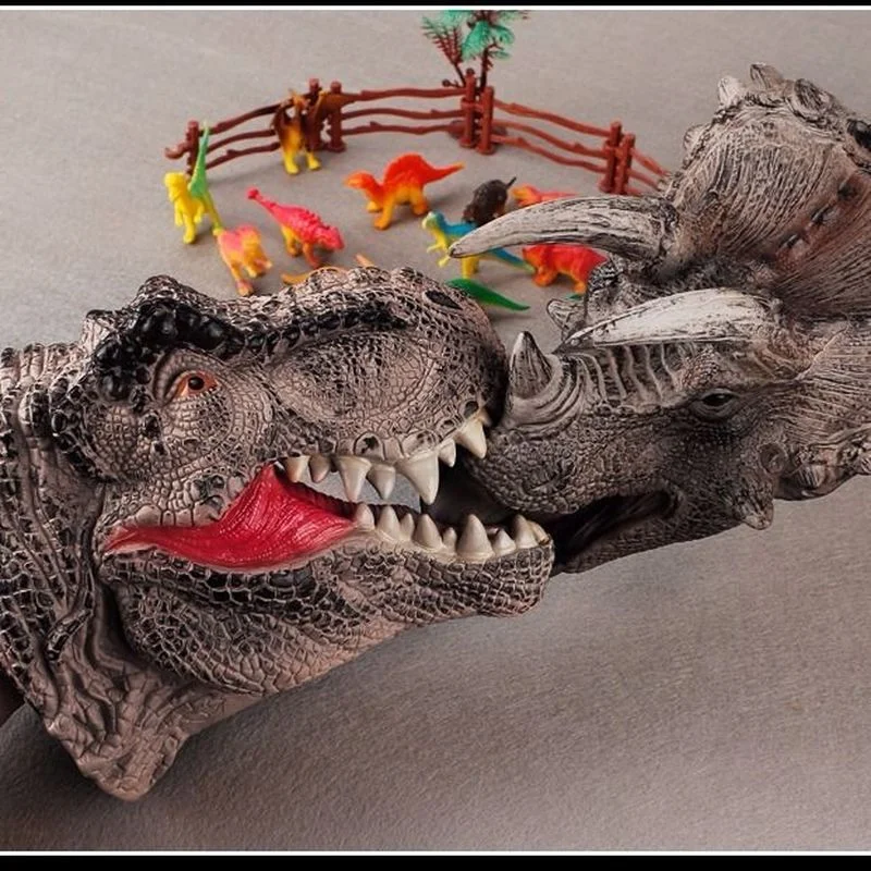 Marioneta de mano de dinosaurio para niños, cabeza de Animal de Vinilo Suave de goma, juguetes de figuras, guantes, modelo, regalo para niños