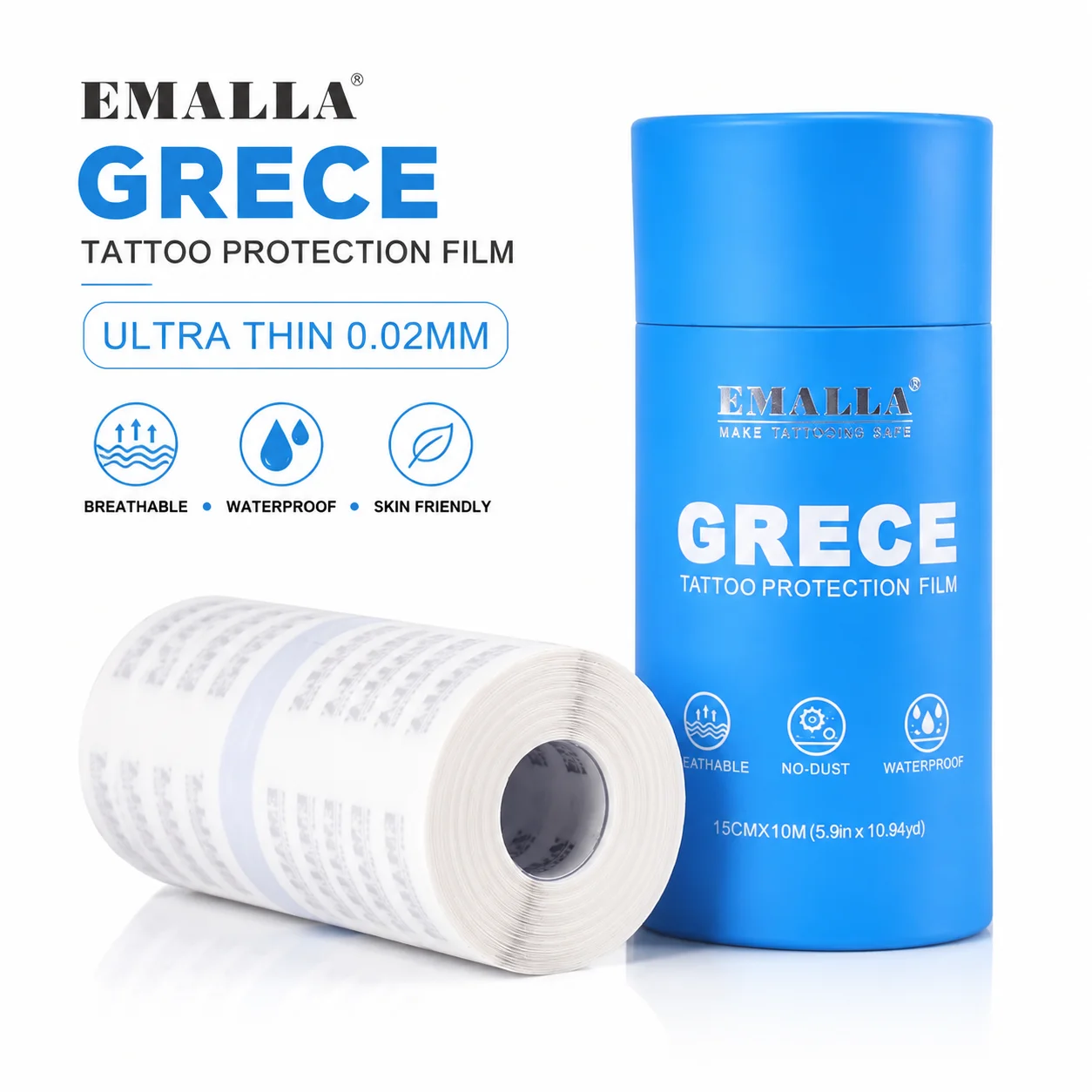 EMALLA Premium Tattoo Protection Film PU Tape Waterproof Aftercare Healing Tattoo Adhesive Repair Bandage Transparent Wrap Roll