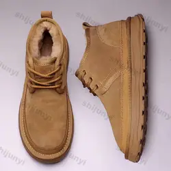 Men Winter Snow Boots Outdoor Velvet Warm Cotton Shoes Mens Winter Fashion Casual Ankle Boots Men Thickened Work Shoes Footwear