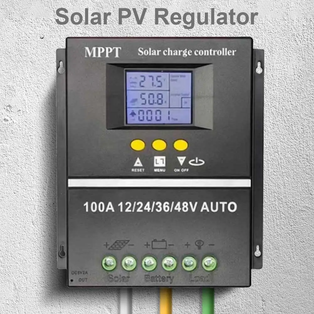 

Контроллер заряда солнечных батарей MPPT 100А, интеллектуальный регулятор с ЖК-дисплеем, двойной USB, 12В/24В/36В/48В для солнечных панелей