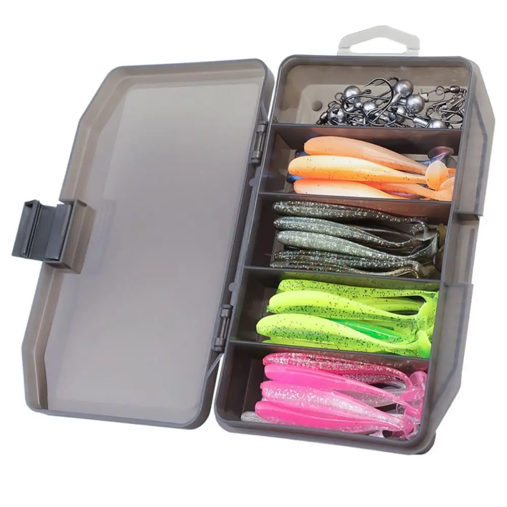

61pcs Lead Head Hook Fishing Soft Bait Set Soft Bait Curved Shank Hooks Bionic Fish Bait Set Waterproof T-tail