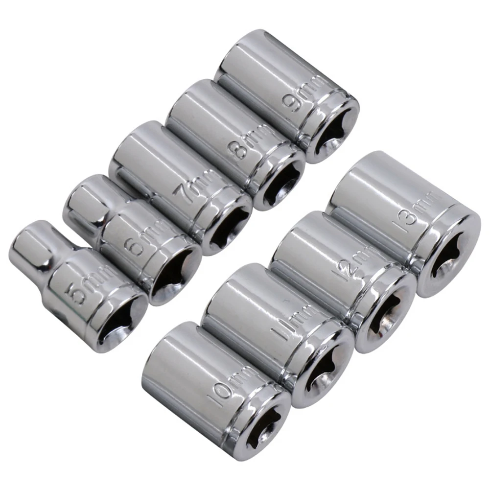 9-teiliges 1/4-Zoll-Steckschlüssel-Set, metrisch, 5-13 mm, Sechskantmutternentferner-Werkzeugset aus Kohlenstoffstahl für Ratschenschlüssel und Bohrmaschine – Detail 6