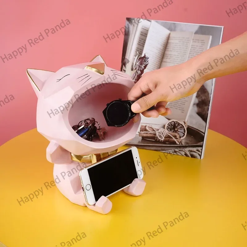 Geometric big mouth lucky cat home living room desktop TV cabinet ornament candy key storage mobile phone holder