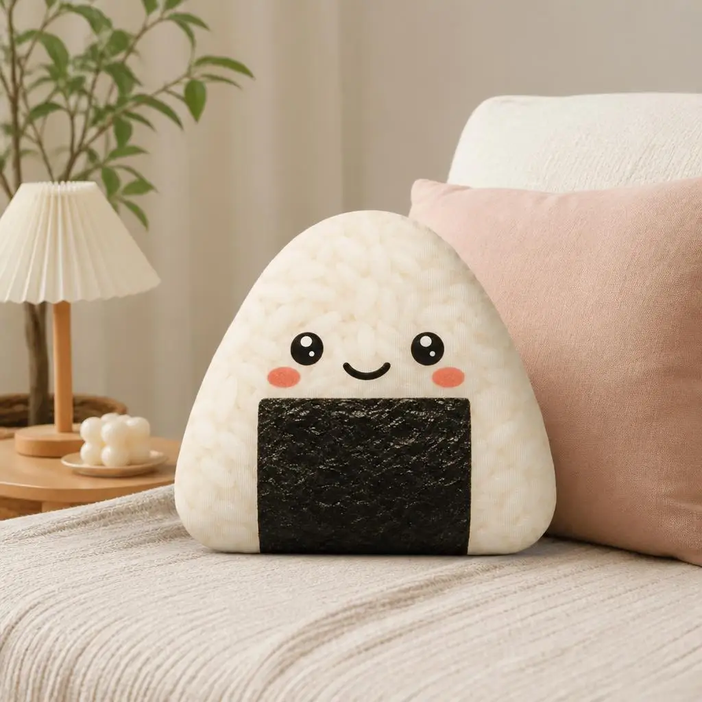 Kawaii Onigiri Plush Pillow Cute Japanese Rice Ball Cushion Stuffed Food Throw Pillow Sofa Home Decor Gift for Food Lovers