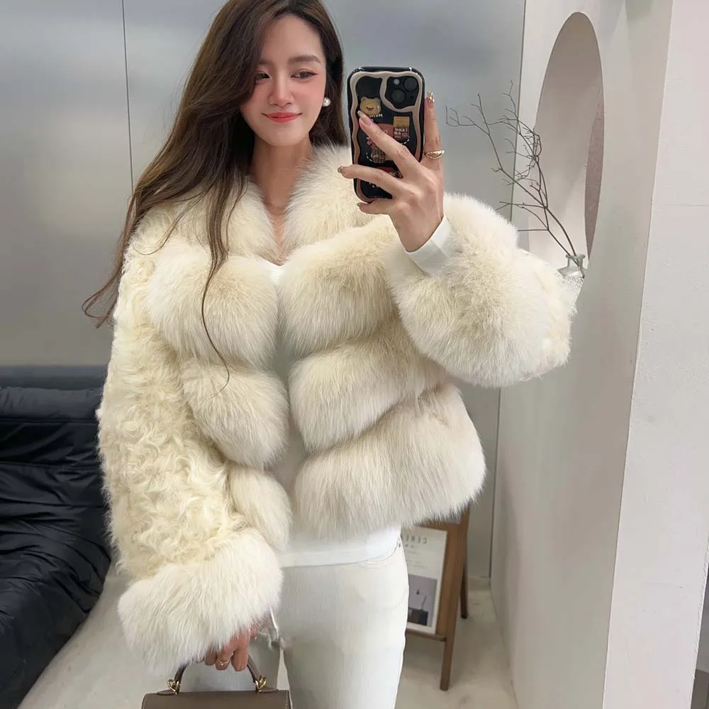 여성용 모피 코트 여우털 재킷 양털 모피 재킷 천연 리얼 여우털 재킷 코트 양털 모피 재킷