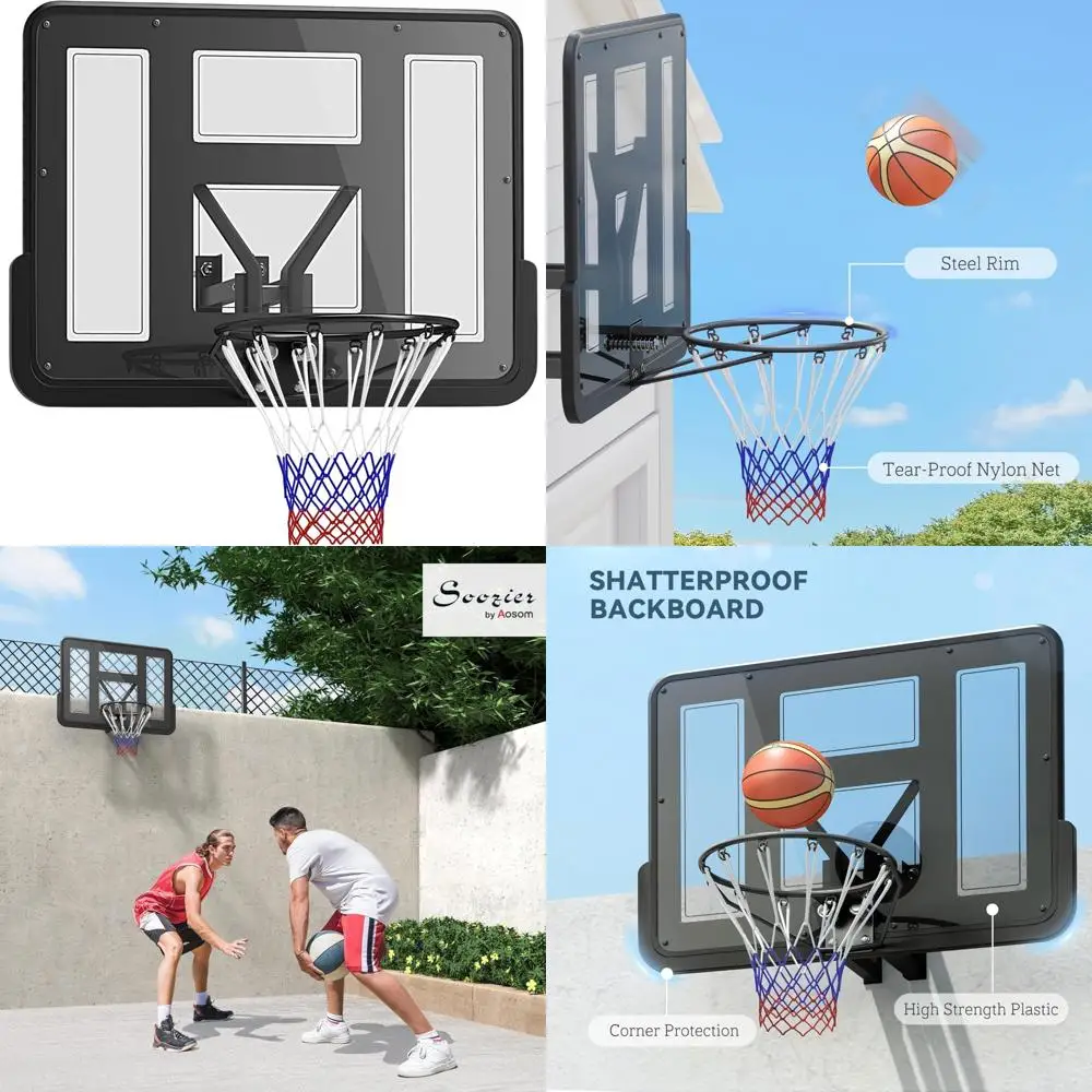 壁掛けバスケットボールゴール、強化された耐衝撃性43インチバックボードと全天候型ネット付き、屋外プレイ用