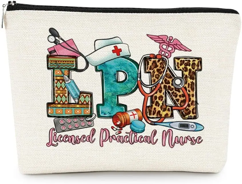 

Fashion Leopard Pink Lpn Gifts Makeup Bags for Nurses Graduation School Nurse Appreciation Foldable for Women Toiletry Bag