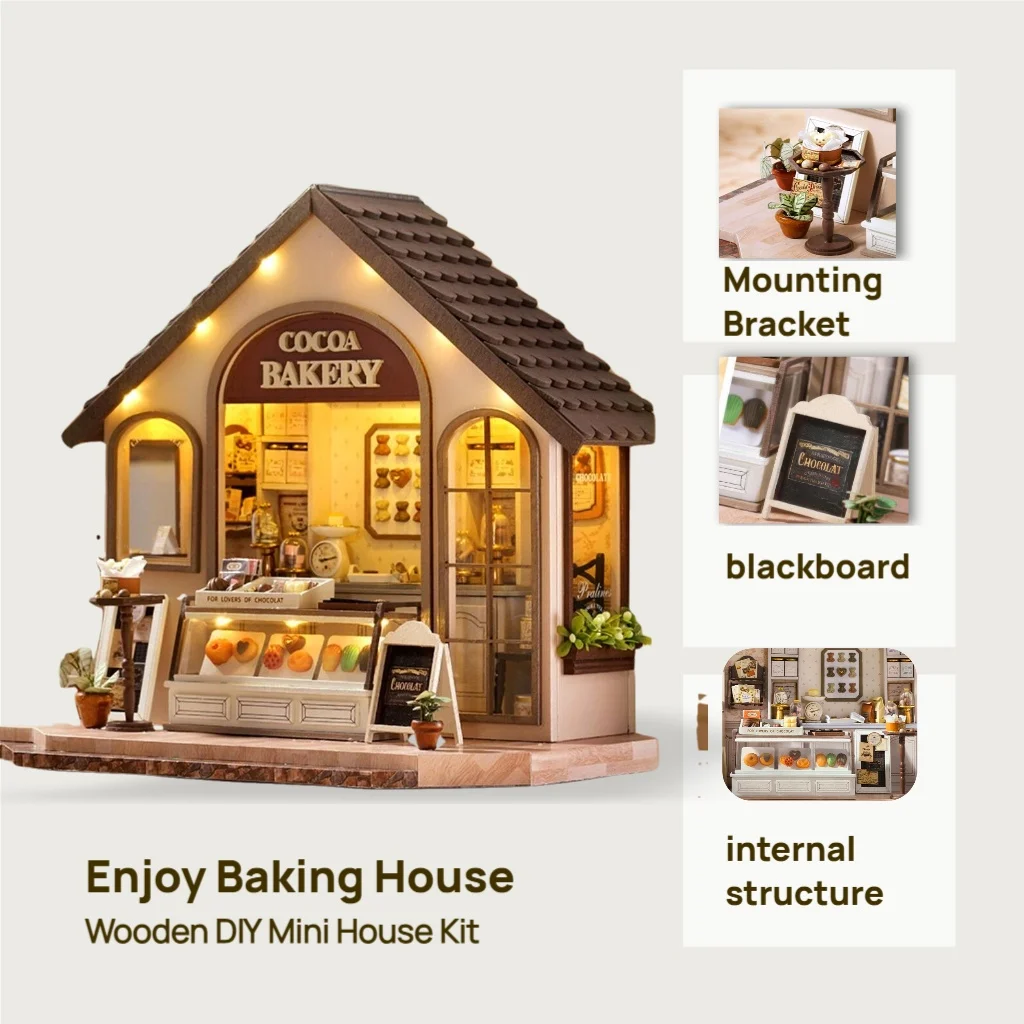 

OUZEY 3D Wooden Dollhouse DIY Kit - “Cozy Cottage” Model with Furniture, Miniature Room Toy & Birthday Gift